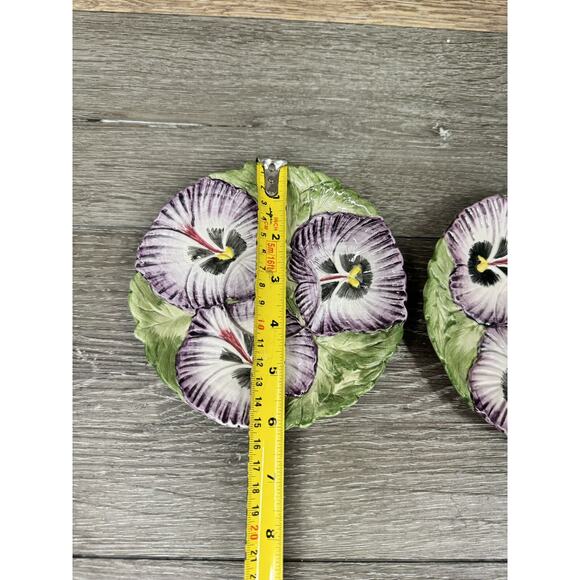 Vtg. Fitz and Floyd Pansy Parade Purple April Pansies 6” Saucer ~set Of 2 - Picture 3 of 5